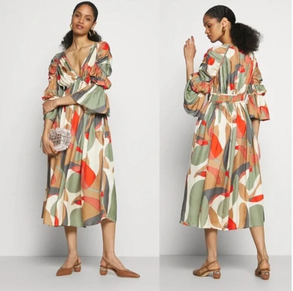 Cult Gaia Anysia Light Lava Midi Dress Bell Sleeve Womens XS New